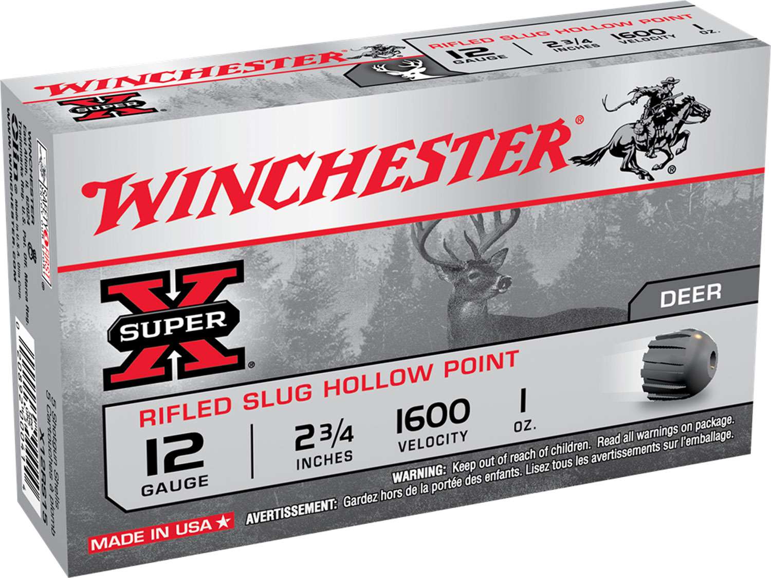 Winchester Ammo X12RS15 Super X Rifled Slug Hollow Point 12 Gauge 2 75