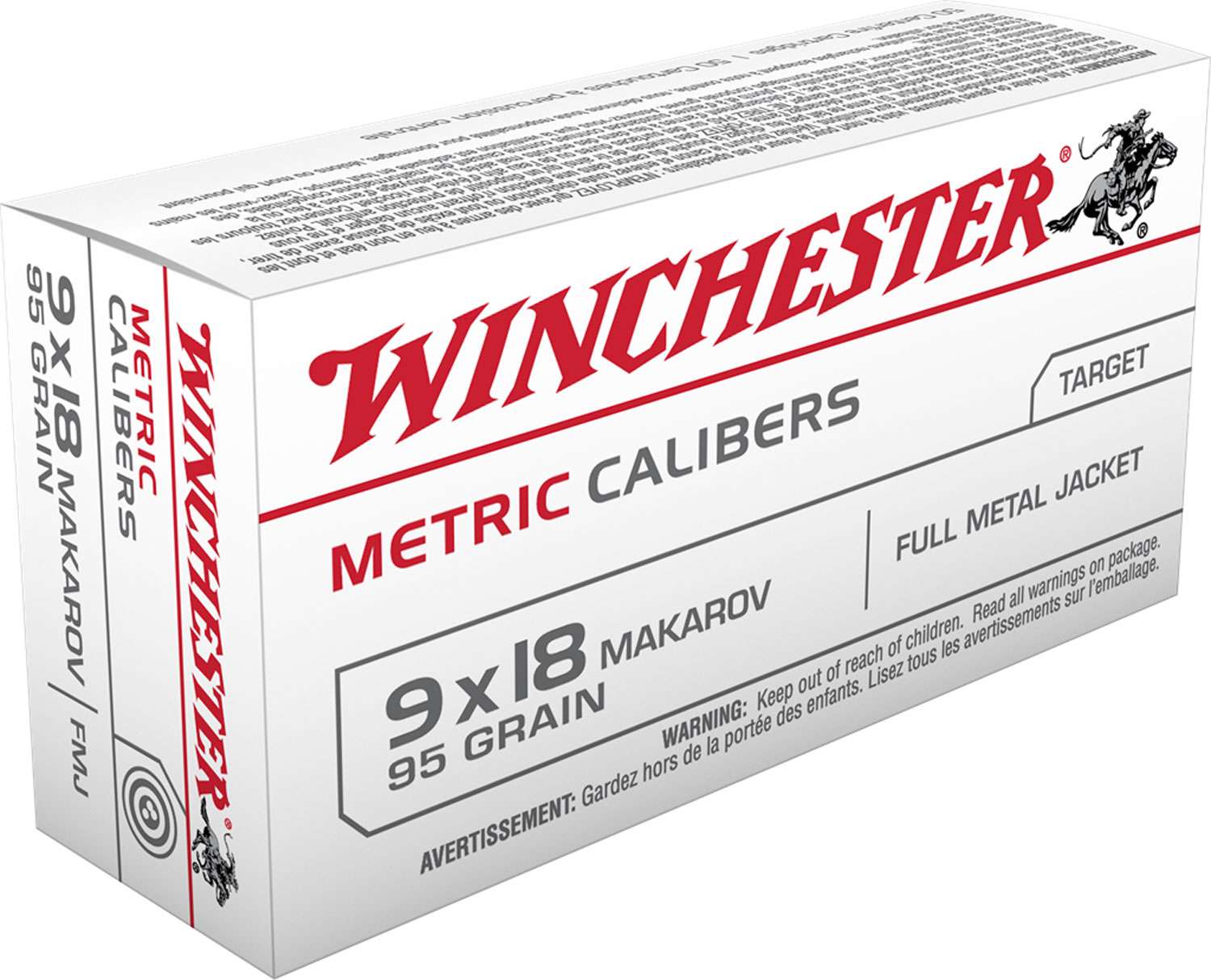 Winchester Ammo MC918M USA Metric 9mm Makarov 95 Gr Full Metal Jacket