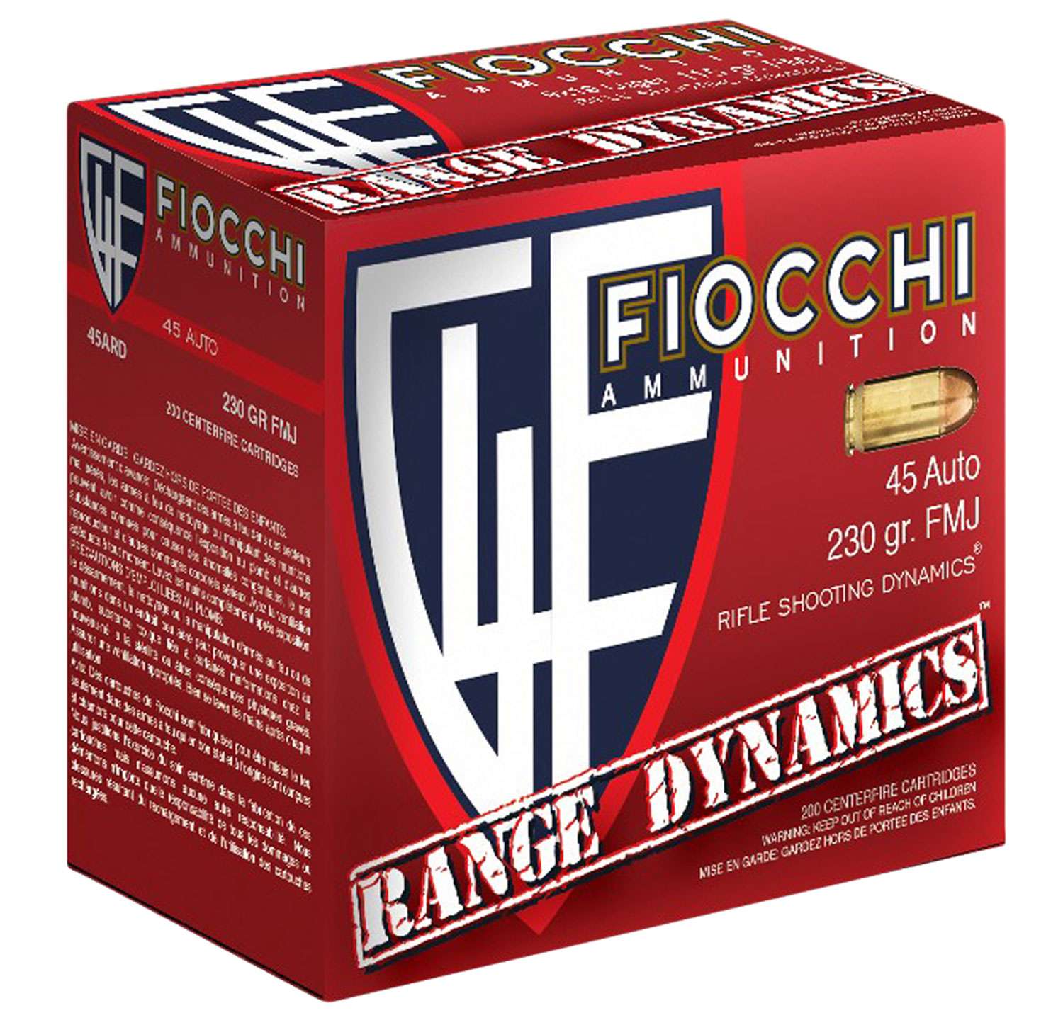 Fiocchi 45ARD Range Dynamics 45 ACP 230 Gr Full Metal Jacket FMJ 200