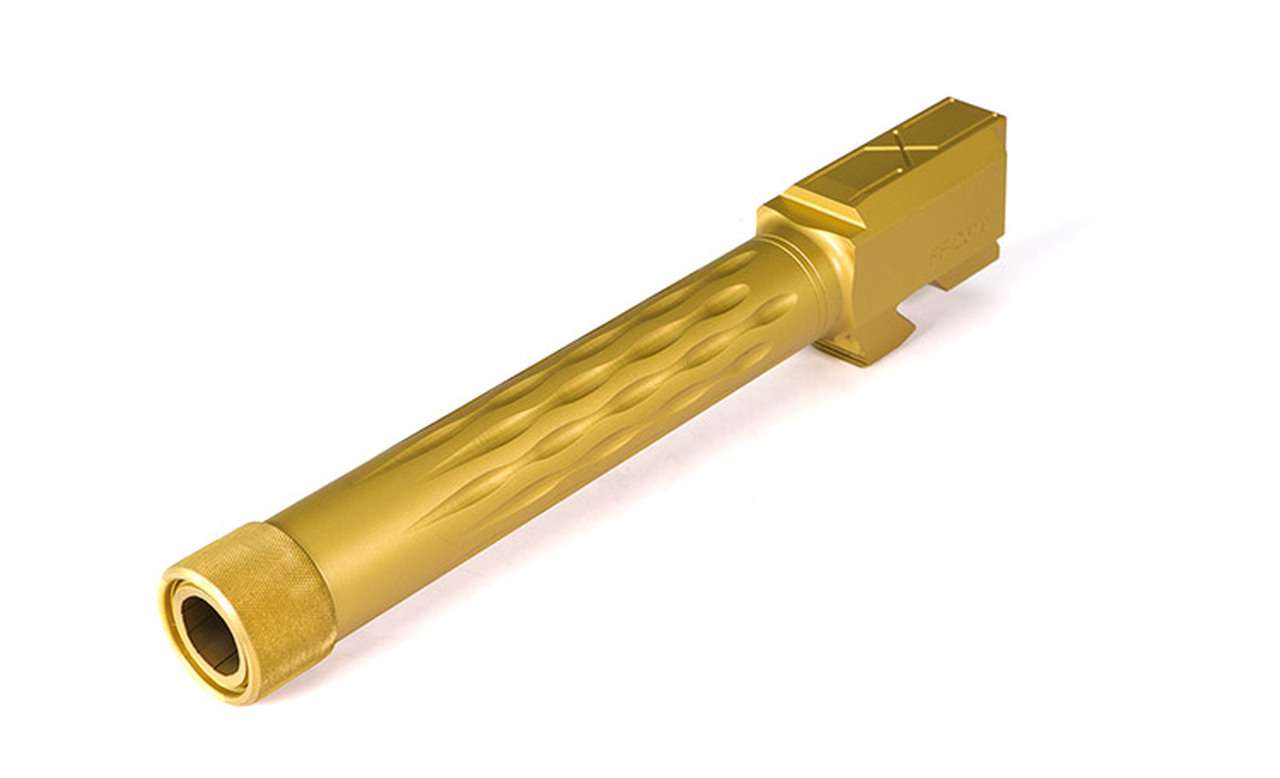 Faxon Firearms Match Series Glock G17 Flame Fluted Barrel 416R - Threaded | TiN (Gold) PVD - Faxon Firearms