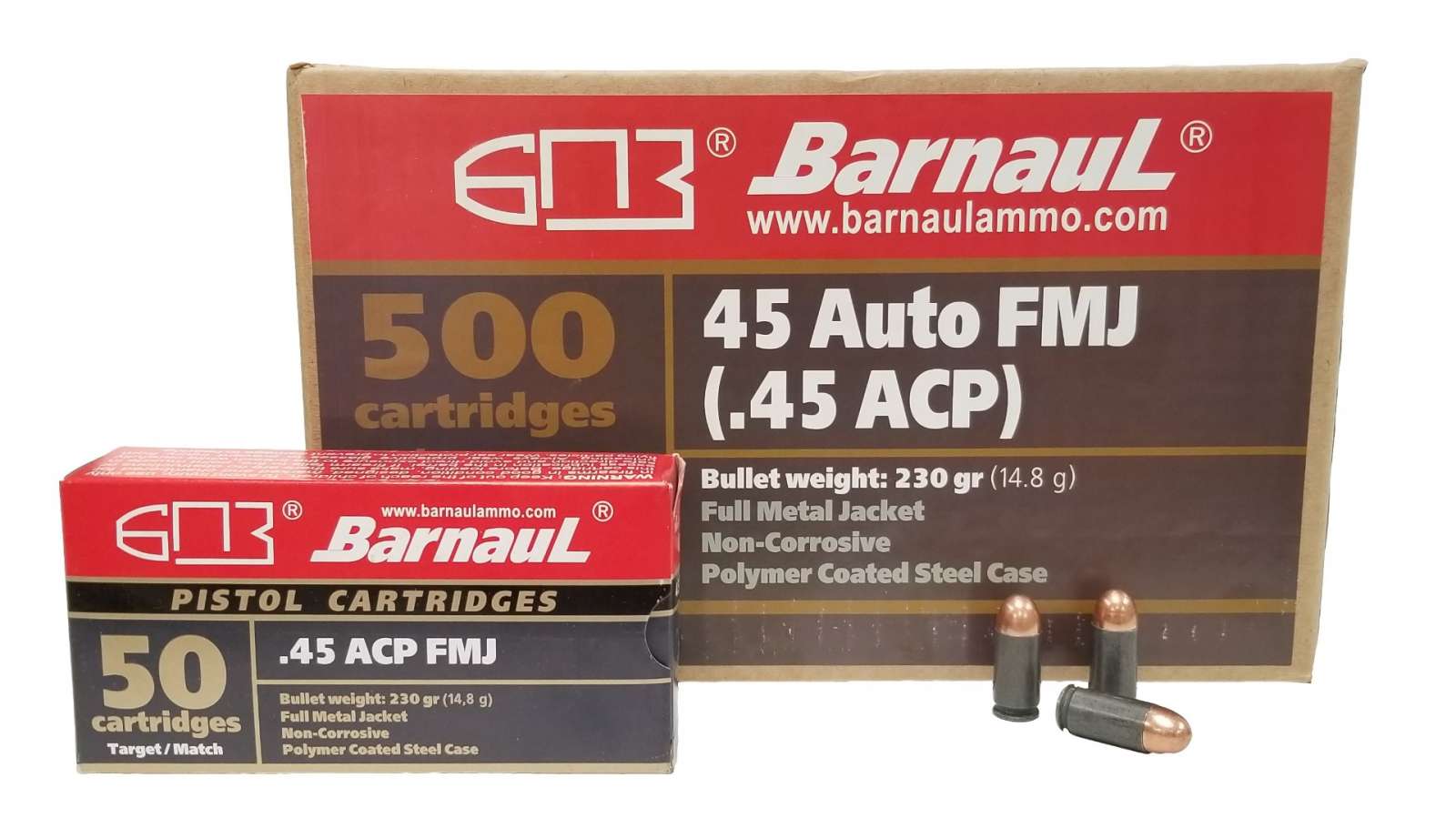 Barnaul .45 ACP Pistol Ammo - 230 Grain | FMJ | Steel Casing | 500rd Case - Barnaul Ammo