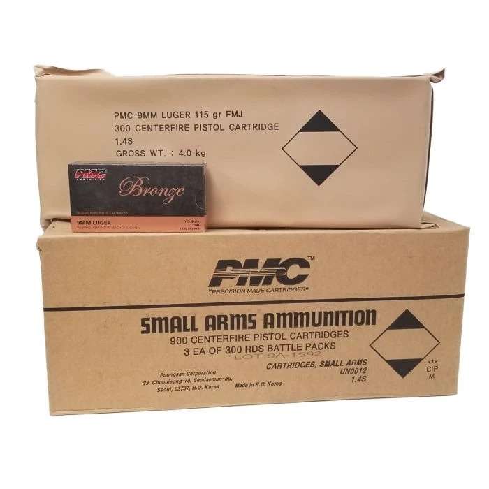 PMC Bronze Battle Pack 9mm Luger Handgun Ammo - 115 Grain | FMJ | 900rd (3 Battle Pack) Case - Pmc