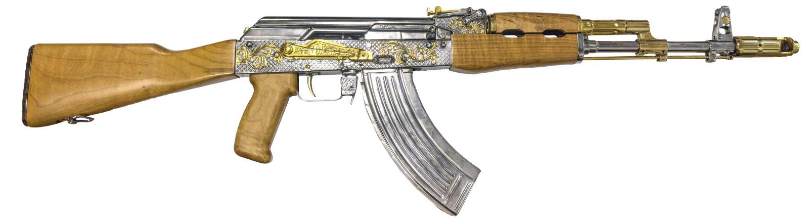 KALASHNIKOV USA KR103 GOLD/NICKEL PLATED ENGRAVED RIA 7.62X39MM 16.33IN BBL IR AMBER W STK 30RD MAG - Kalashnikov Usa