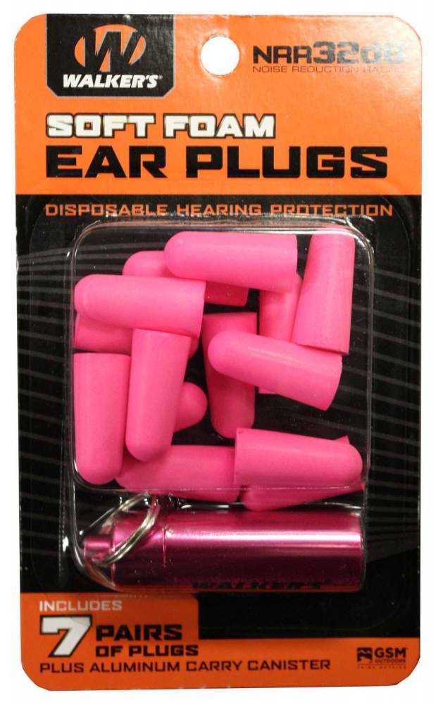 Walkers GWPPLGCANPK Foam Ear Plugs 32 dB Pink with Pink Canister (7 Pair) Range USA