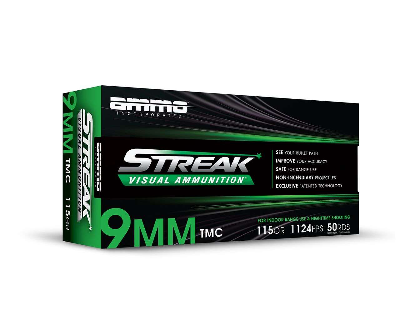 AMMO INC STREAK AMO 9MM 124GR JHP GREEN 20RD (10 BOX CASE) - Ammo Inc