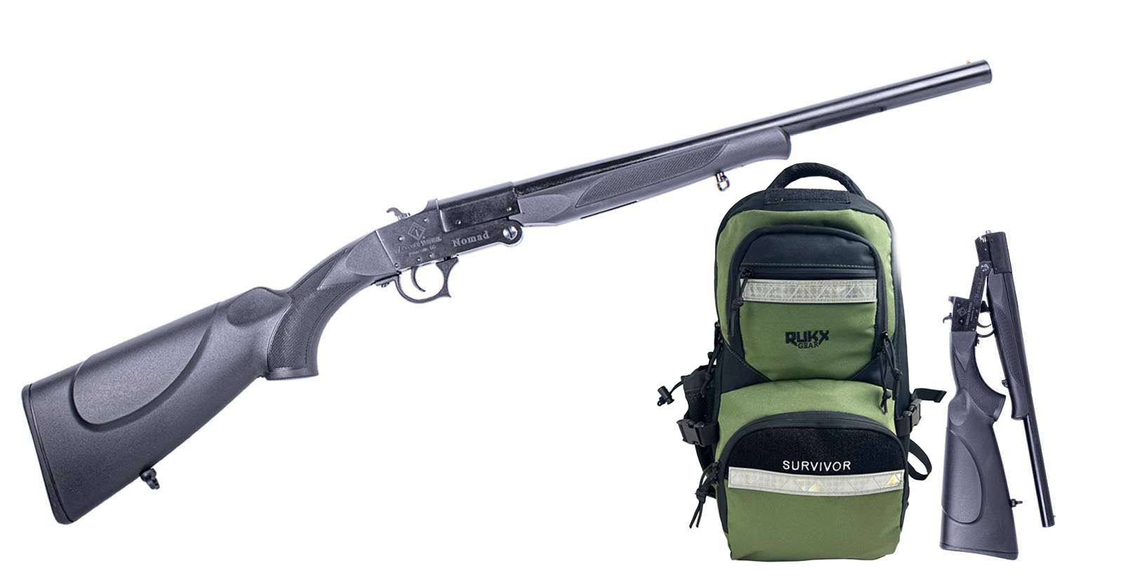 ATI NOMAD SGS 410GA SINGLE SHOT SHOTGUN 18" BBL 3" CHAMBER GREEN RUKX GEAR SURVIVOR BACKPACK - American Tactical Inc