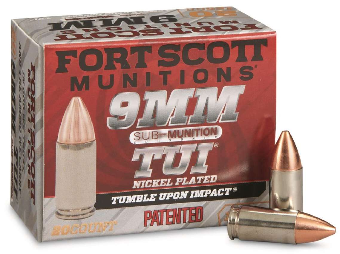 FORT SCOTT MUNITIONS LEAD FREE PISTOL AMO 9MM SUBSONIC 125GR TUI NICKEL CASE 20-RD (25 BOX PER CASE) - Fort Scott Munitions