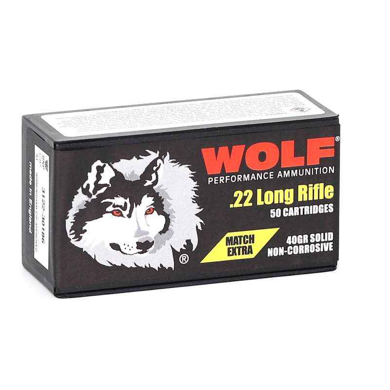 WOLF MATCH EXTRA RIMFIRE 22LR 40GR RN 50RD BOX ( 10 PER CASE) - Wolf