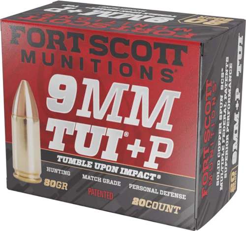 FORT SCOTT 9MM+P TUI 80GR SOLID COPPER 20RD 25BX/CS - Fort Scott Munitions