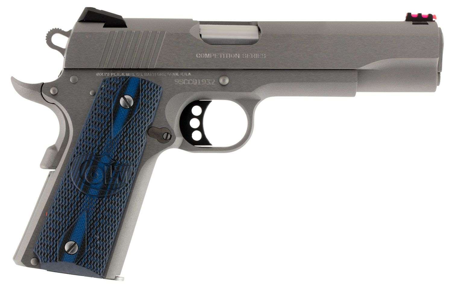 New Colt 1911 Competition 38 Super 5" 9rd Stainless Blue Grip-img-0