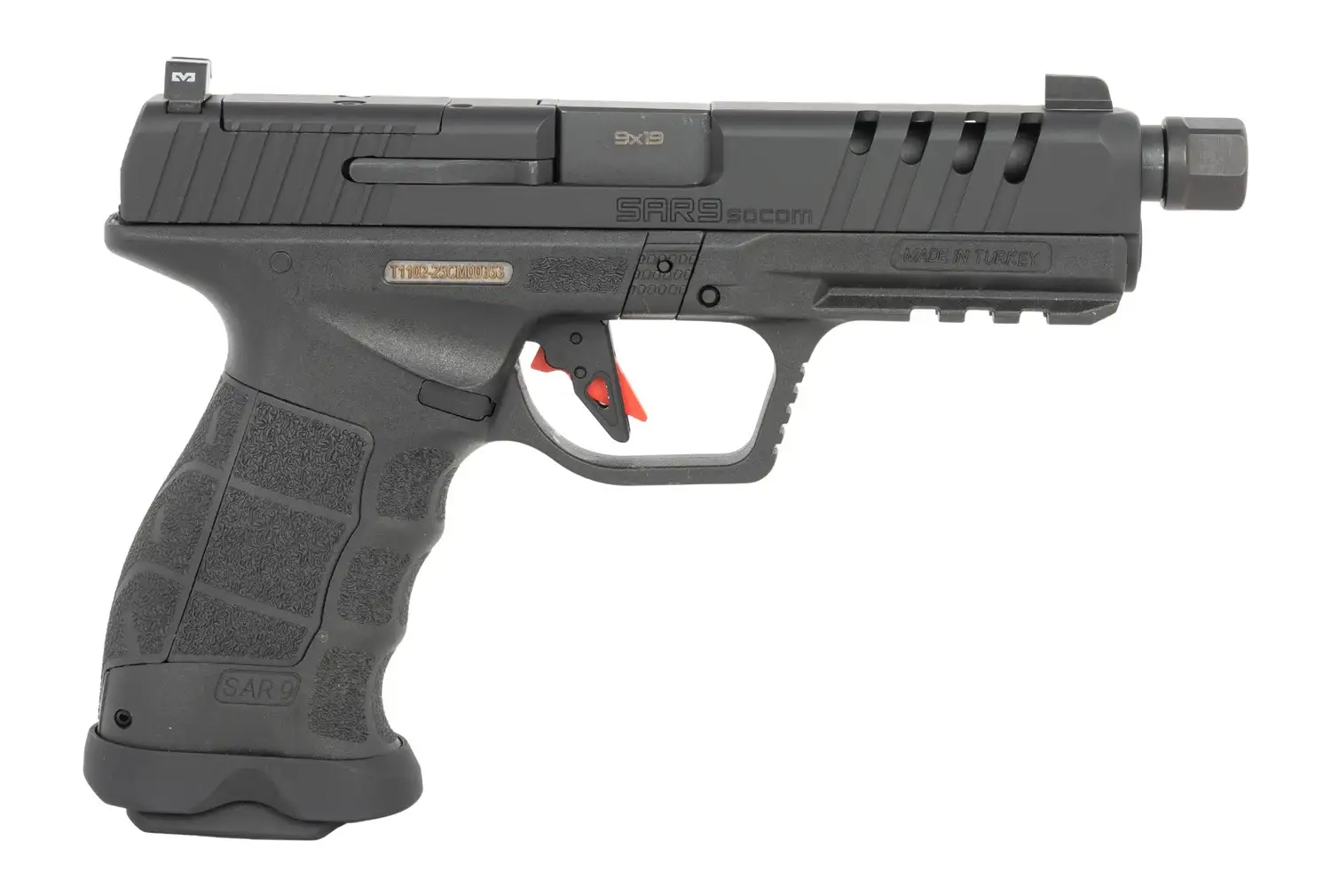 SAR SAR9 SOCOM HGA 9MM 5.2 IN THREADED BBL OPTIC READY 3 DOT NIGHT SIGHTS BLACK 2/10RD MAG