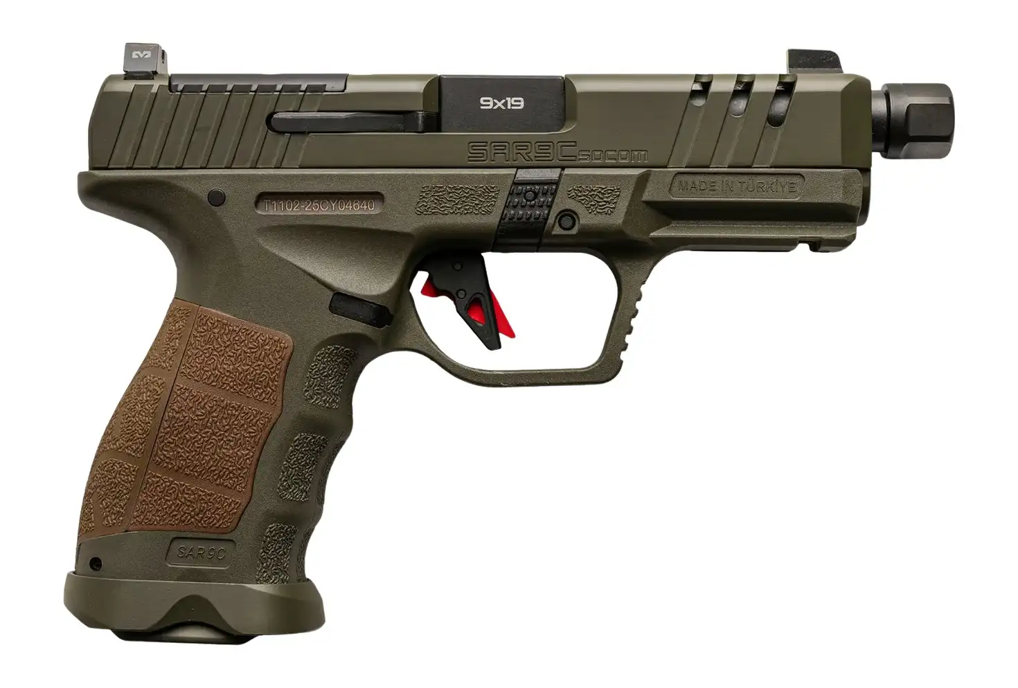 SAR SAR9 COMPACT SOCOM HGA 9MM 4.7IN THREADED BBL OPTIC READY 3 DOT NIGHT SIGHTS OD GREEN 2/10RD MAG