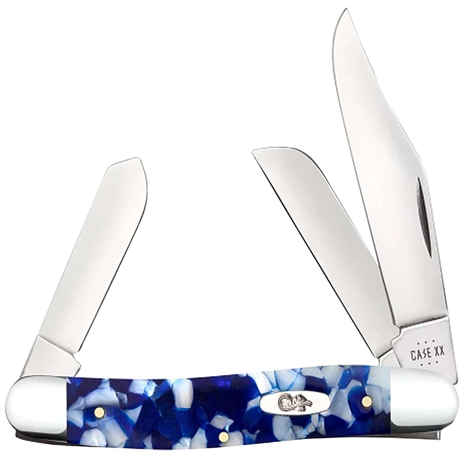 Case 50724 Medium Texas Toothpick  Folding Plain Mirror Polished Tru-Sharp SS Blade/ Blue Crackle Kirinite Handle - Case