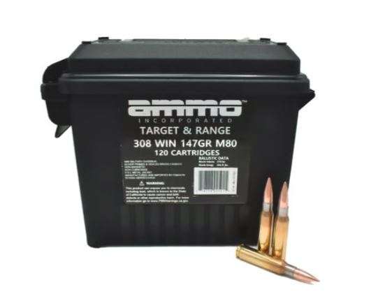 Ammo Inc Target and Range .308 Winchester Rifle Ammo - 147 Grain | FMJ | 120rd Can - Ammo Inc
