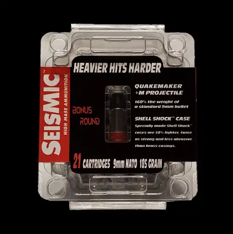 SEISMIC AMO 9MM 185GR HP 21RDS PER BOX ( 12 BOXES PER CASE ) - G2 Research