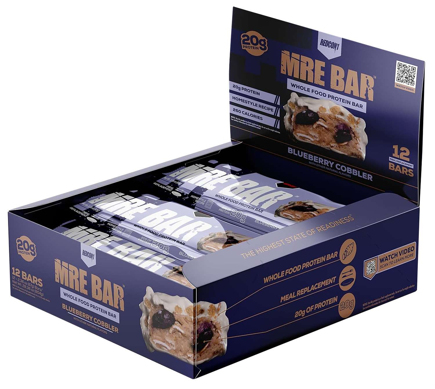 Redcon1 RC1MREBBBC12 MRE Protein Bar Blue Berry Cobbler 12 Pack - Red Team Armory