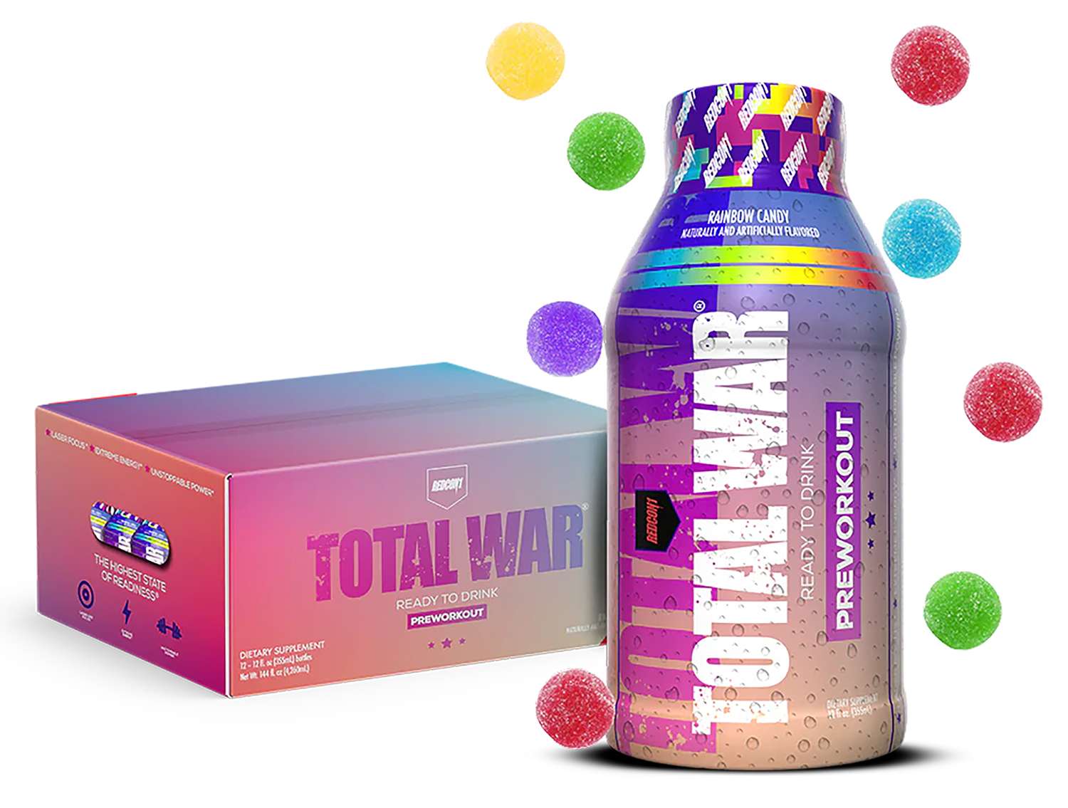 Redcon1 RC1TWRTDRC-12 Total War Ready to Drink Rainbow Candy 12 Pack - Redcon1