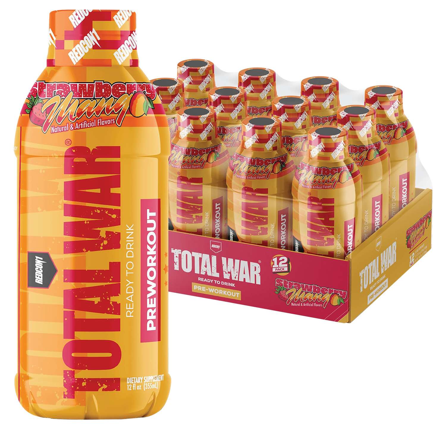 Redcon1 RC1TWRTDSM12 Total War Ready to Drink Strawberry Mango 12 Pack ...