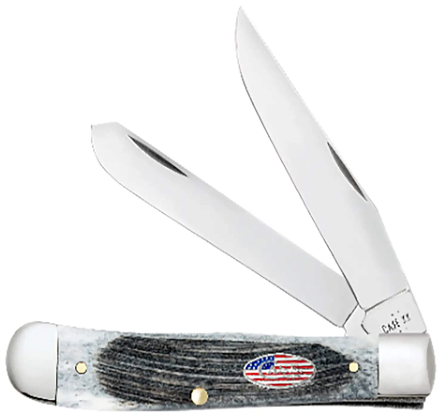 Case 53066 Trapper Stars & Stripes Mini Folding Plain Edge 2.70" Clip Point/2.80" Spey,  Mirror Polished Carbon Steel Blade, Jigged Gray Bone Handle, American Flag Shield - Case