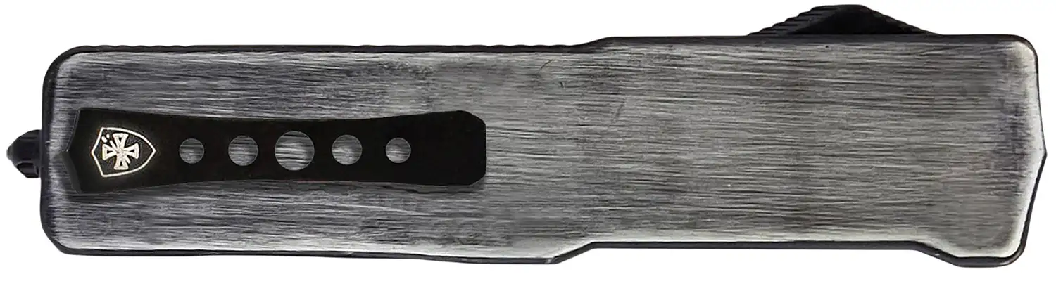 Templar Knife  Premium Weighted Knight Slim 3.16" OTF Drop Point Plain Black Oxide Stonewashed Powder Coated D2 Steel Blade, 4.93" Gunmetal Anodized Aluminum Zinc Alloy Handle - TEMPLAR KNIFE