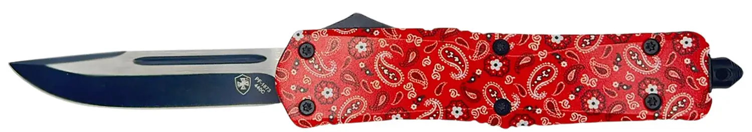 Templar Knife  Gen II  Slim 3.43" OTF Tanto Plain Black Oxide Stonewashed 440C SS Blade, 5.05" Red Aluminum Handle, Glass Breaker - TEMPLAR KNIFE