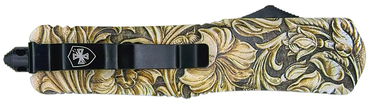 Templar Knife  Gen II Saddle Slim 3.43" OTF Tanto Plain Black Oxide Stonewashed 440C SS Blade, 5.05" Tan Aluminum Handle, Glass Breaker - TEMPLAR KNIFE