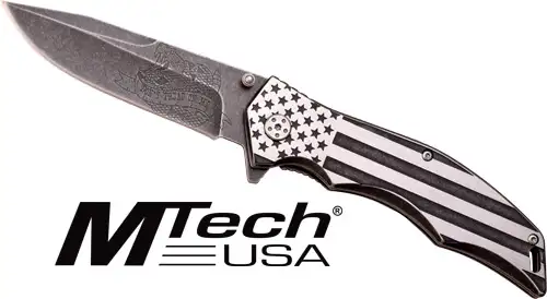 MC MTECH 3.75" DROP POINT FOLDER BLACK/WHITE FLAG SS - Master Cutlery