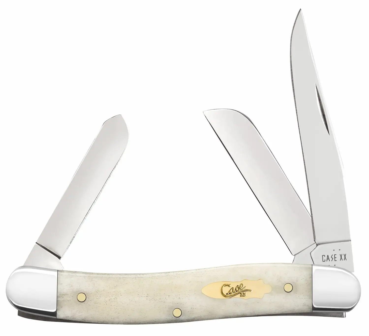 Case 11021 Stockman  Medium Folding Clip Point/Pen/Sheepsfoot Plain Carbon Steel Blade, Smooth Natural Bone Handle - Case Knives