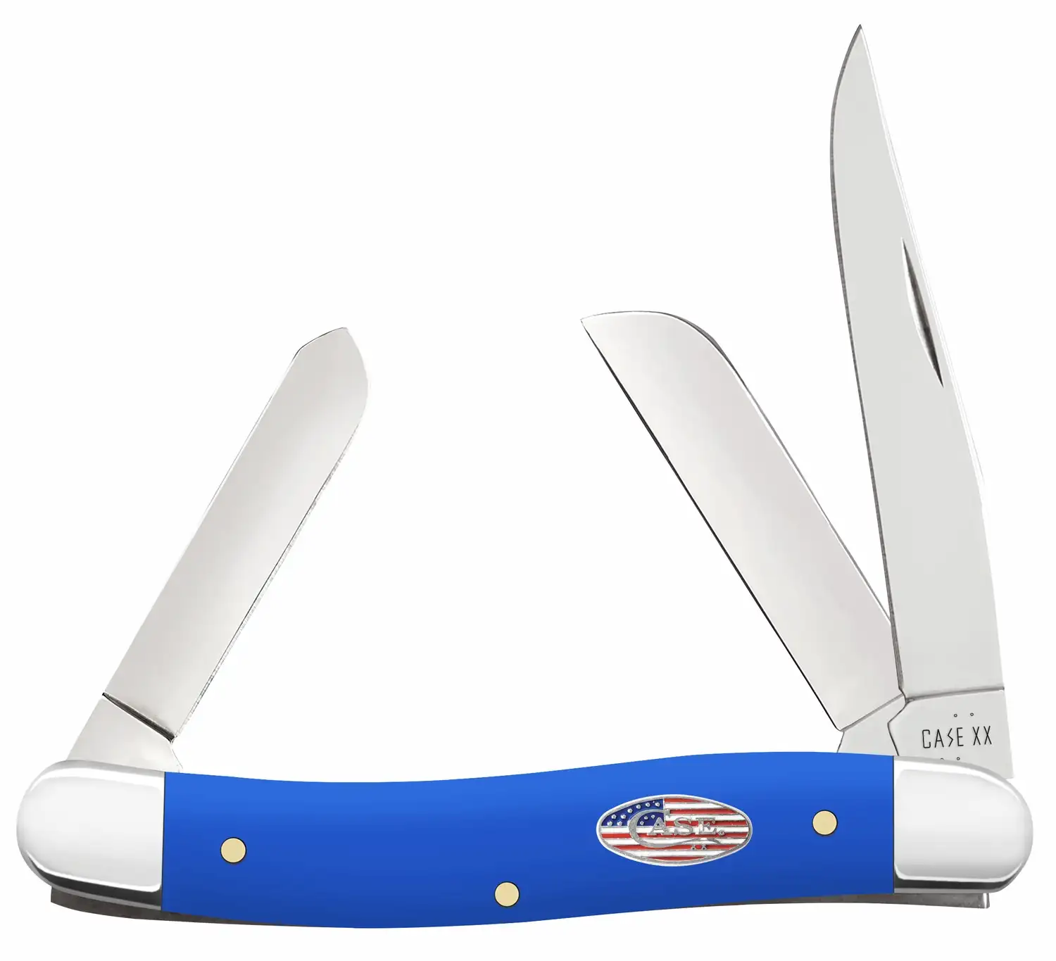 Case 16402 Stockman  Medium Folding Clip Point/Sheepsfoot/Spey Plain Carbon Steel Blade, Smooth Royal Blue Synthetic Handle - Case Knives