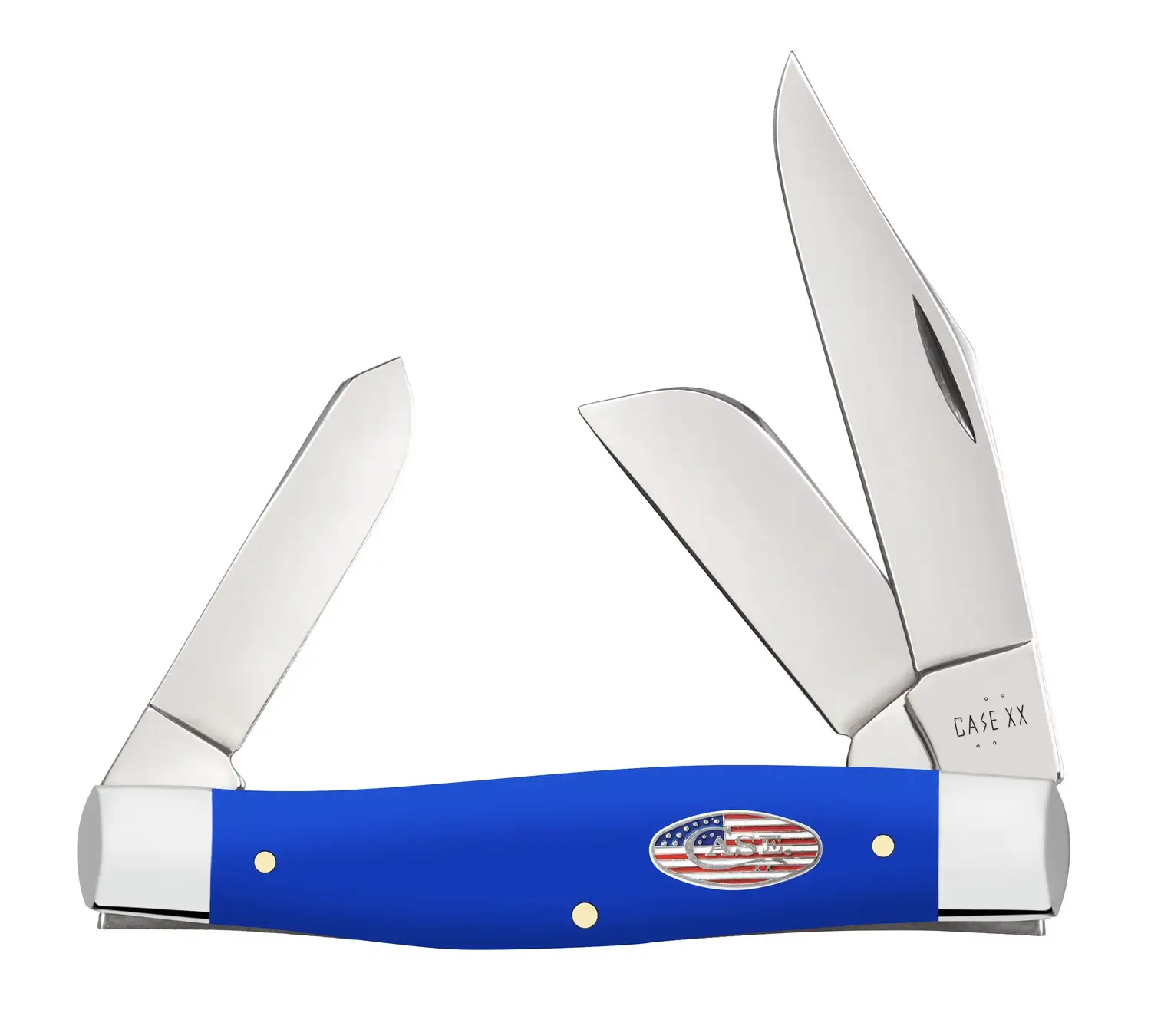 Case 16405 Stockman  Large Folding Clip Point/Sheepsfoot/Spey Plain Tumble Polish Carbon Steel Blade, Smooth Royal Blue Synthetic Handle - Case Knives