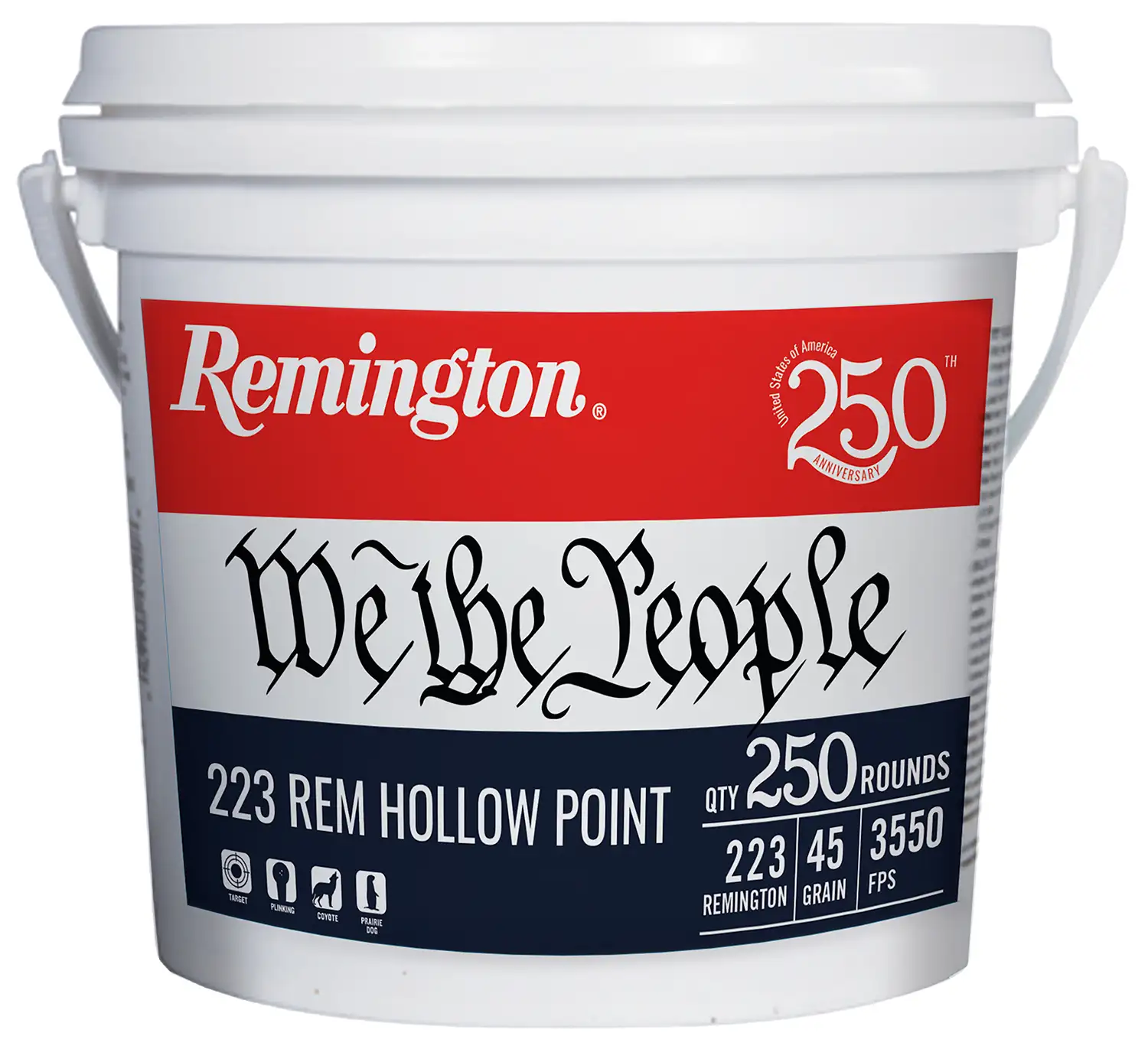 REMINGTON 223 REM 55GR FMJ 250 RND WE THE PEOPLE BUCKET 250TH 250RD BX 4BX CS