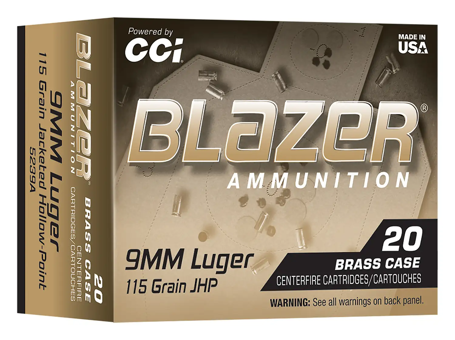 CCI 5239A BLAZER BRASS 9MM 115 JHP 20RD - Cci