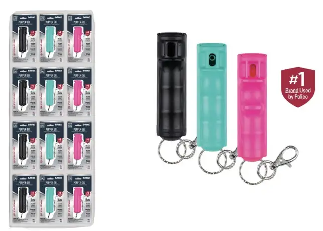 Flip Top Pepper Gel DROP SHIP Pnk/Blk/Mint 36 Pcs - Sabre - Security Equipme