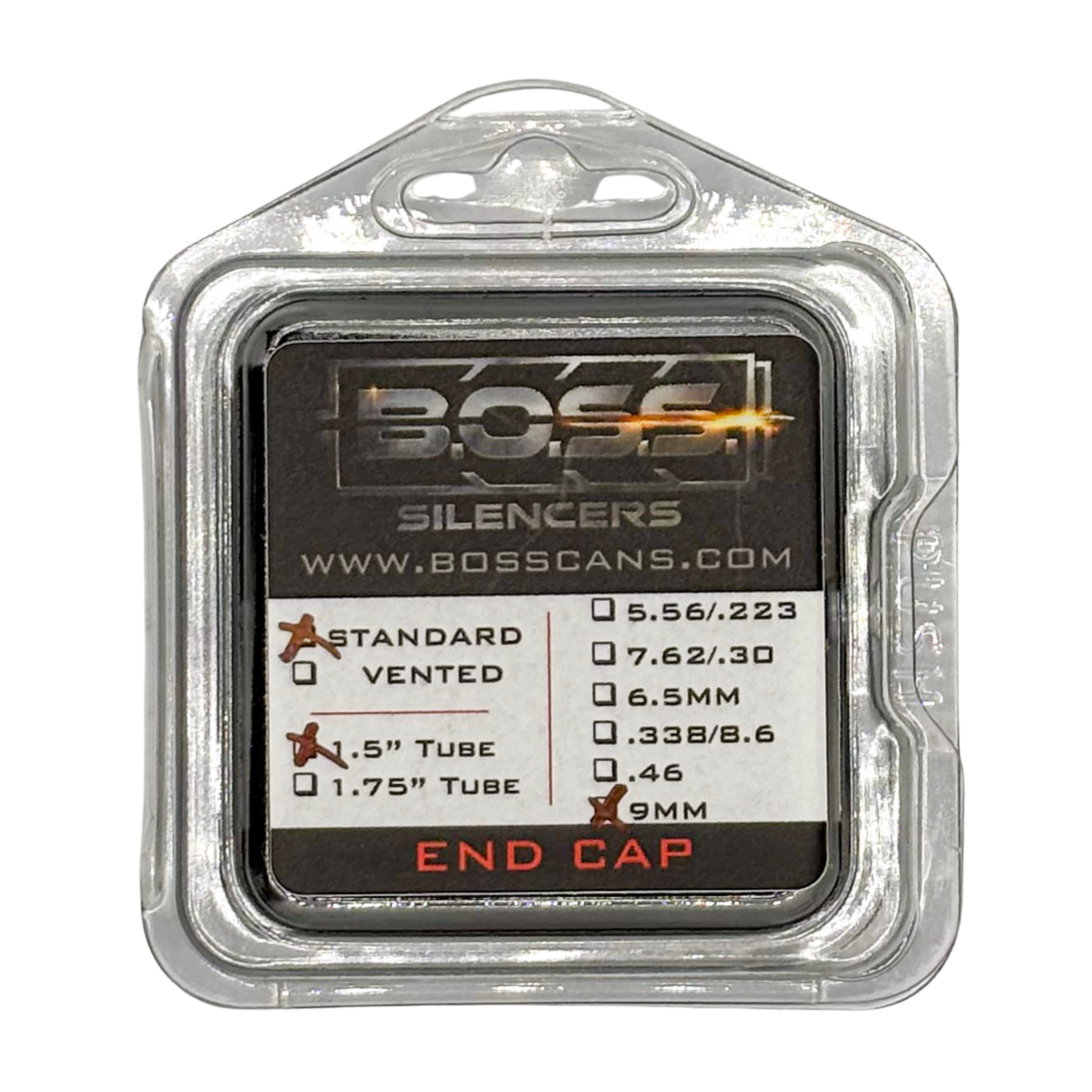 BOSS 9MM END CAP FOR 1.5IN BOSS SILENCER MODELS ONLY STAINLESS END CAP STANDARD BLACK EC-150-9MM-SS-SE-BLK - B O S S Suppressors