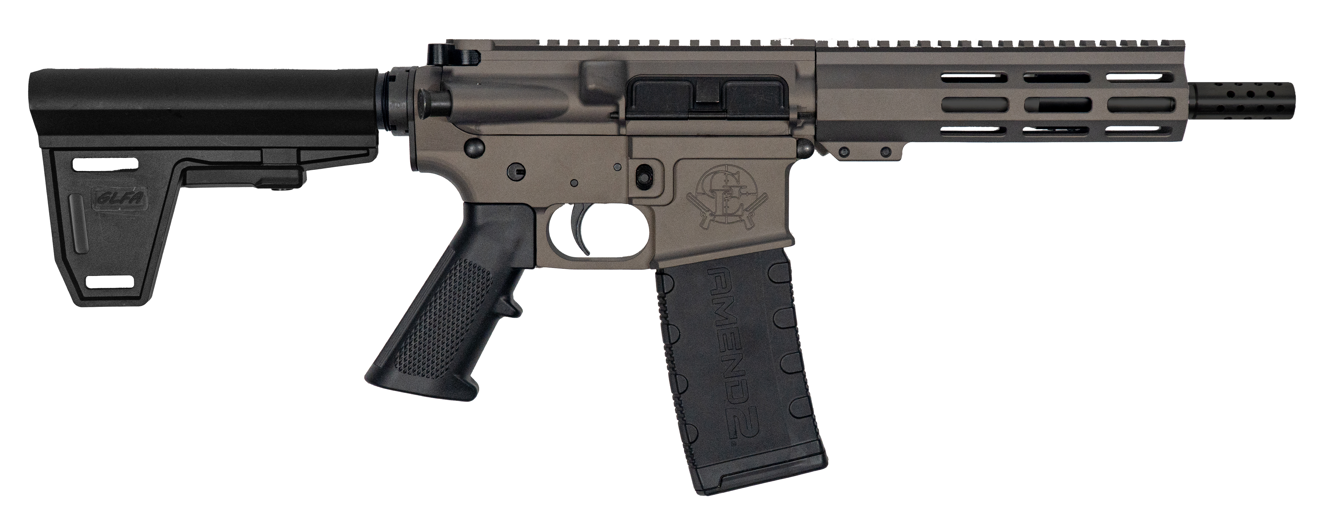 GLFA PSTL W/BRC 300BLK 7.5" TNG 7075 Billet Lower Receiver, 4150 CRMOV Nitride 7.5" Barrel MLok style rail, 1-30rd magazine w/ GForce Arms Adjustable Ace of Brace