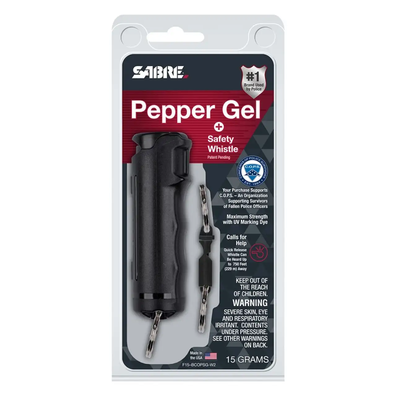 SABRE COPS PEPPER GEL W/QUICK RELEASE WHISTLE KEYCHAIN BLACK 12-PK - Sabre