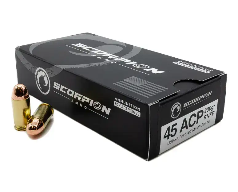 SCORPION AMO 45 AUTO 230GR TMC- RN 50RD BOX USPSA MATCH CERT ( 20 BOXES PER CASE) - Red Team Armory