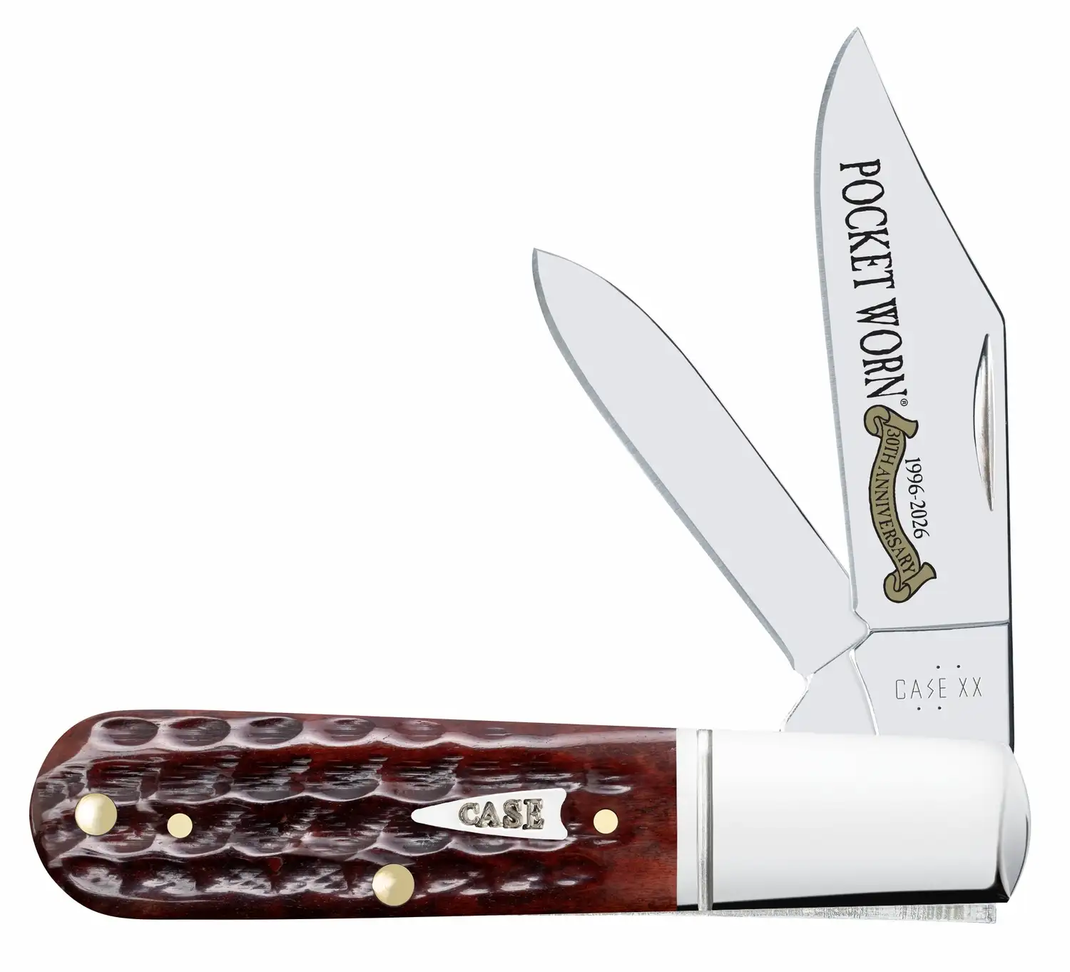 Case 55233 Pocket Worn Barlow Folding 2.50" Clip Point/1.87" Pen Plain Mirror Polished Tru-Sharp SS Blade Corn Cob Jigged Mahogany Bone Handle - Case Knives