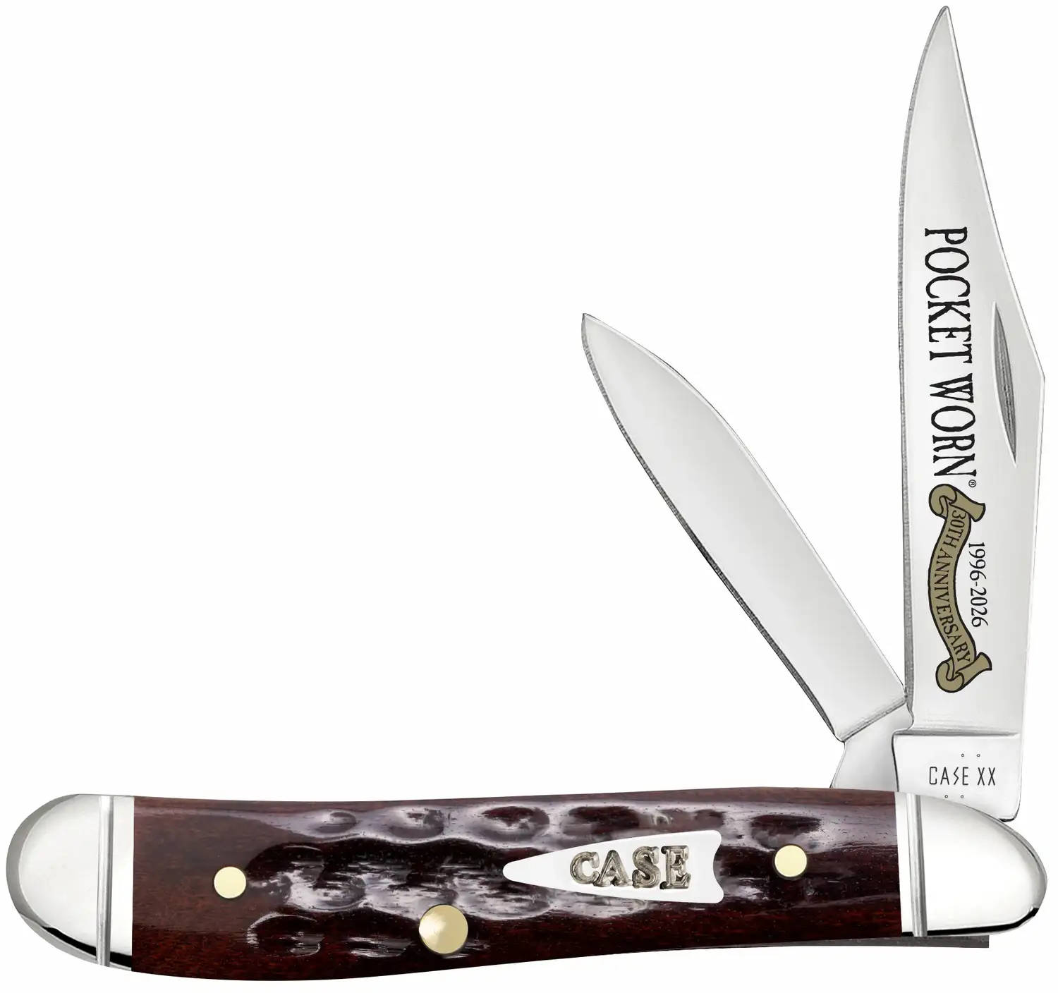 Case 55234 Pocket Worn Peanut Folding 2.26" Clip Point/1.50" Pen Plain Tru-Sharp SS Blade, Mahogany Corn Cob Jigged Bone Handle - Case Knives