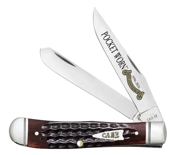 Case 55231 Pocket Worn Trapper Mini Folding 2.75" Clip Point & Spey Plain Mirror Polished Tru-Sharp SS Blades, Corn Cob Jigged Mahogany Bone Handle - Case Knives