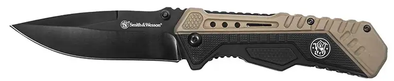 S&W BLK/FDE Rub Alum S.A. Blk 3.5" CP12 - Smith & Wesson Knives