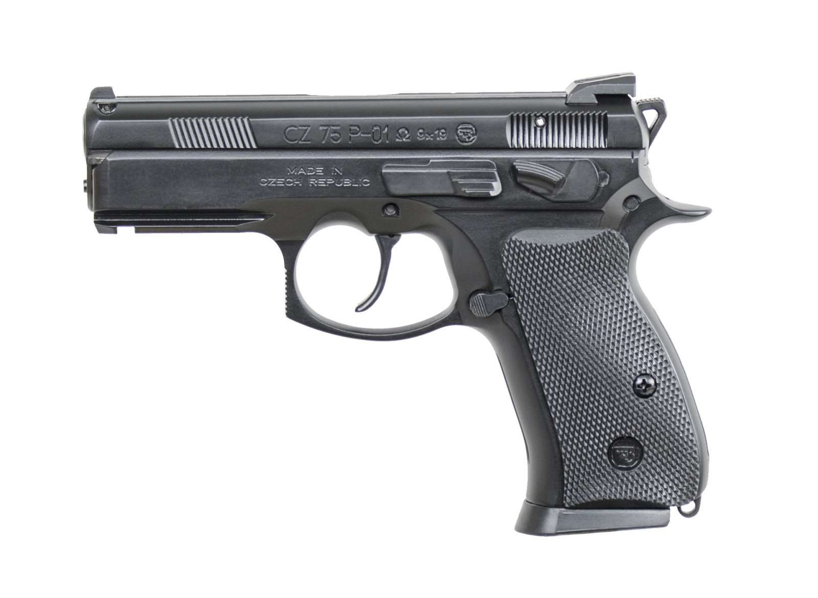 CZ 75 P-01 ? (OMEGA) CONVERTIBLE, 9MM, 15RD, BLK POLYCOAT ALUMINUM, FIXED SIGHTS, SWAPPABLE SAFETY/DECOCKER, BLK RUBBER GRIPS