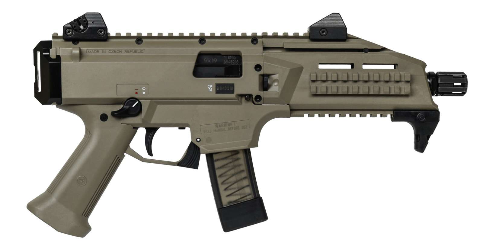 CZ SCORPION EVO 3 S1 HGA 9MM 7.75 IN 1/2X28 THD BBL PIC RAIL FDE FLASH HIDER 20RD