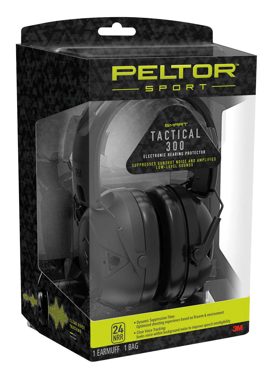 3M Peltor Sport Tactical 300 Electronic Hearing Protection Ear Muffs 24 dB Black 