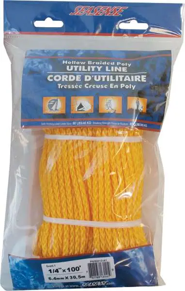 SS HOLLOW BRAID ROPE 1/4"x100' YEL - Sea Sense