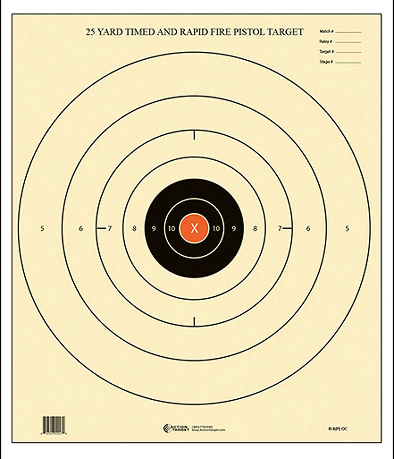 Action Target B8(P)OC100 B-8 25-Yard Time and Rapid Fire Bullseye Paper Target 21