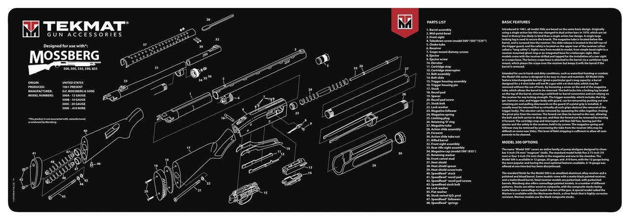 TekMat Original Cleaning Mat Mossberg Shotgun Parts Diagram 12"x36" Black-img-0
