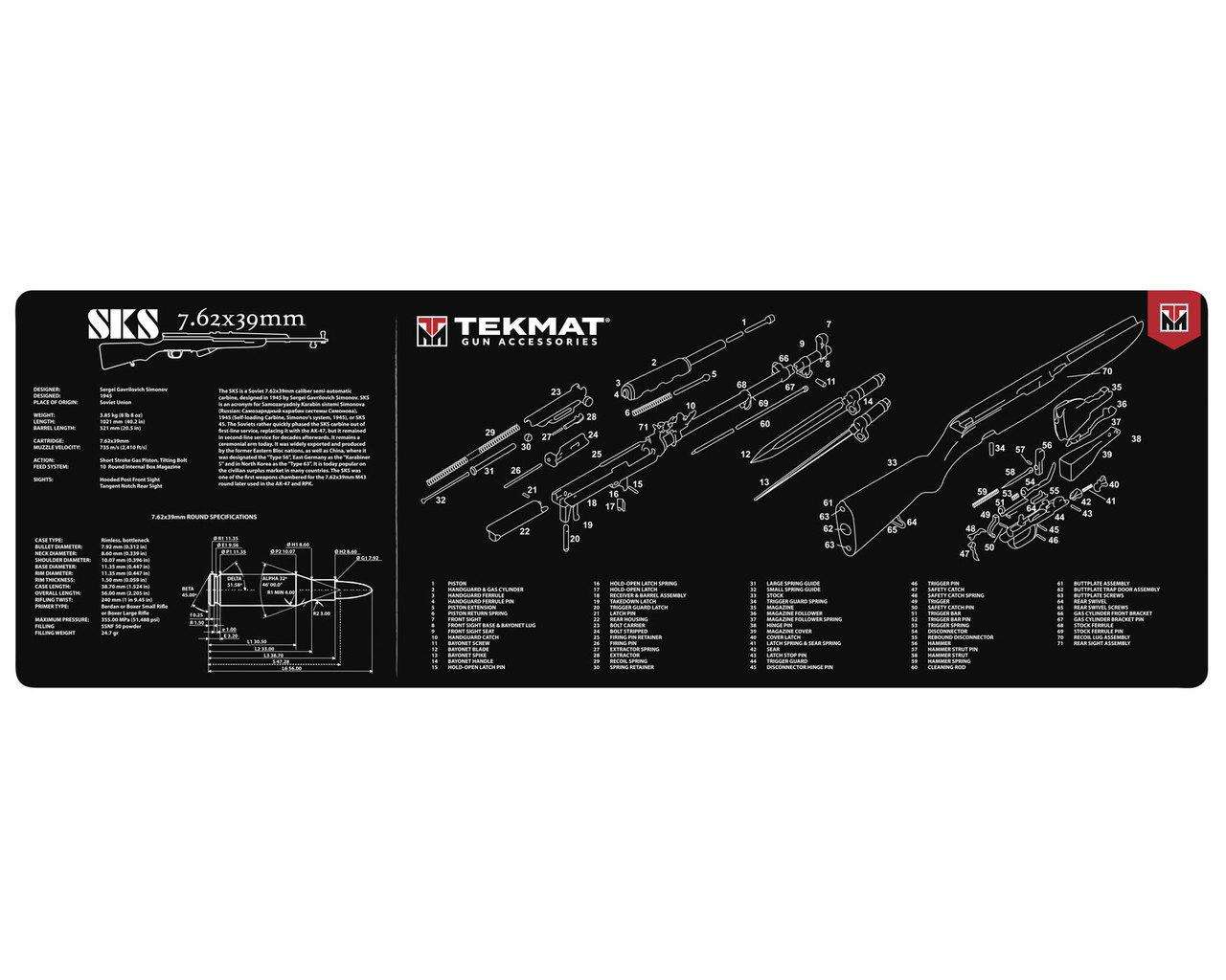 TekMat Original Cleaning Mat SKS Parts Diagram 12"x36" Black-img-0