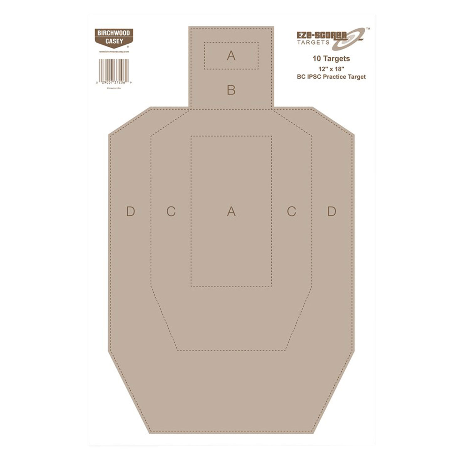 Birchwood Casey EZE-Scorer IPSC Silhouette Paper Target 12" x 18" Tan 10 - Birchwood Casey