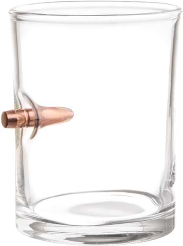 2 MONKEY TRADING BULLET WHISKEY GLASS 308 PROJECTILE IN THE SIDE OF GLASS - 2 Monkey Trading